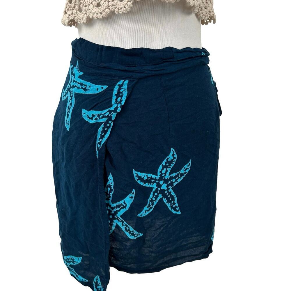 Starfish Wrap Mini Skirt Beach Vacation Mermaidcore Ocean Swim Cover Up Blue